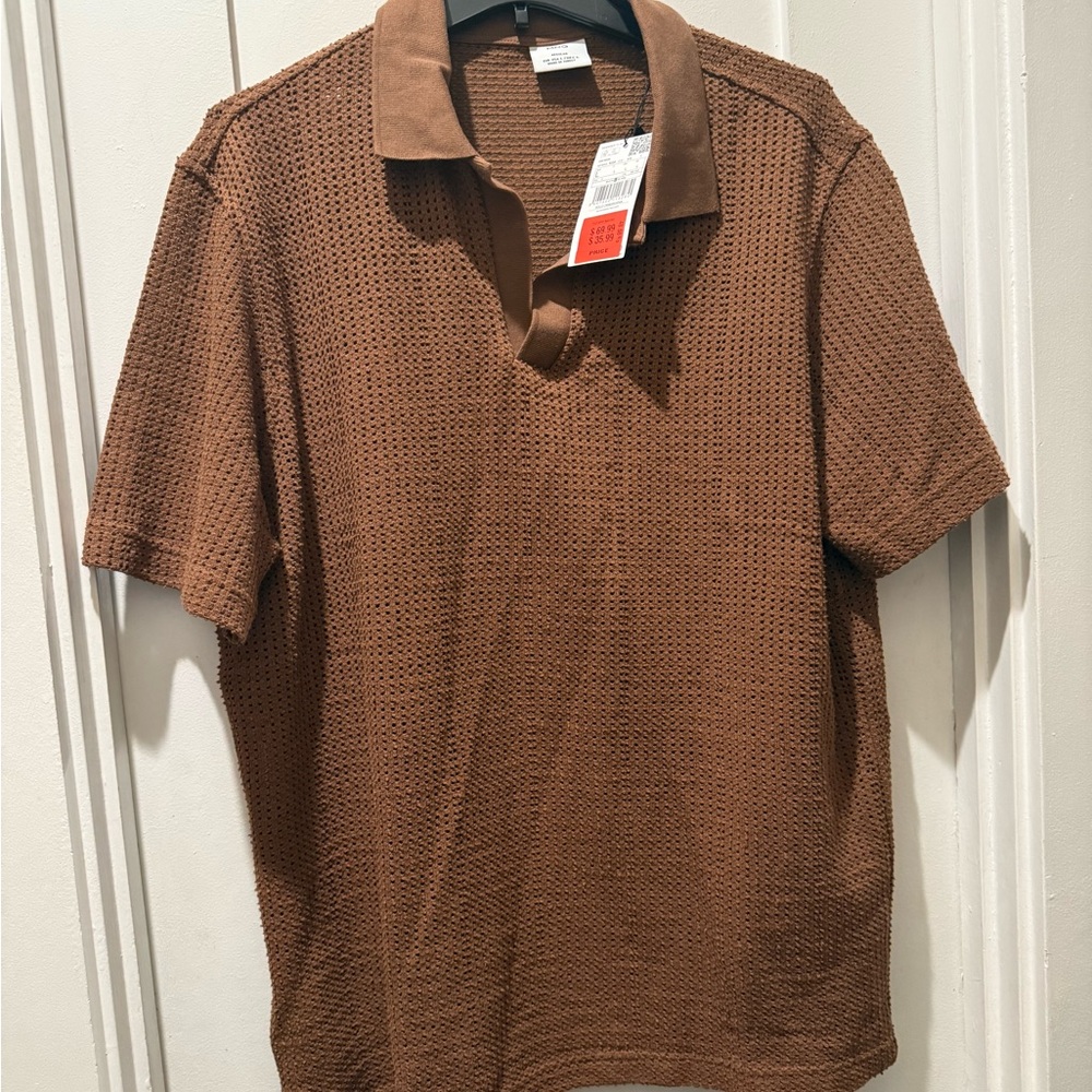 Mango Brown Textured Short-Sleeve Polo